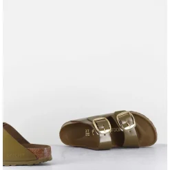 Arizona Big Buckle Shine Mud Green Cuir Vert Boucles Dorees