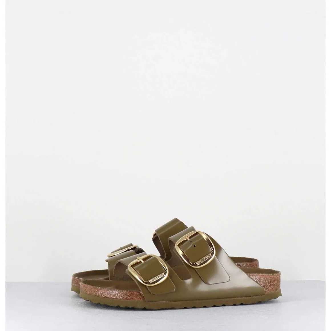 Arizona Big Buckle Shine Mud Green Cuir Vert Boucles Dorees