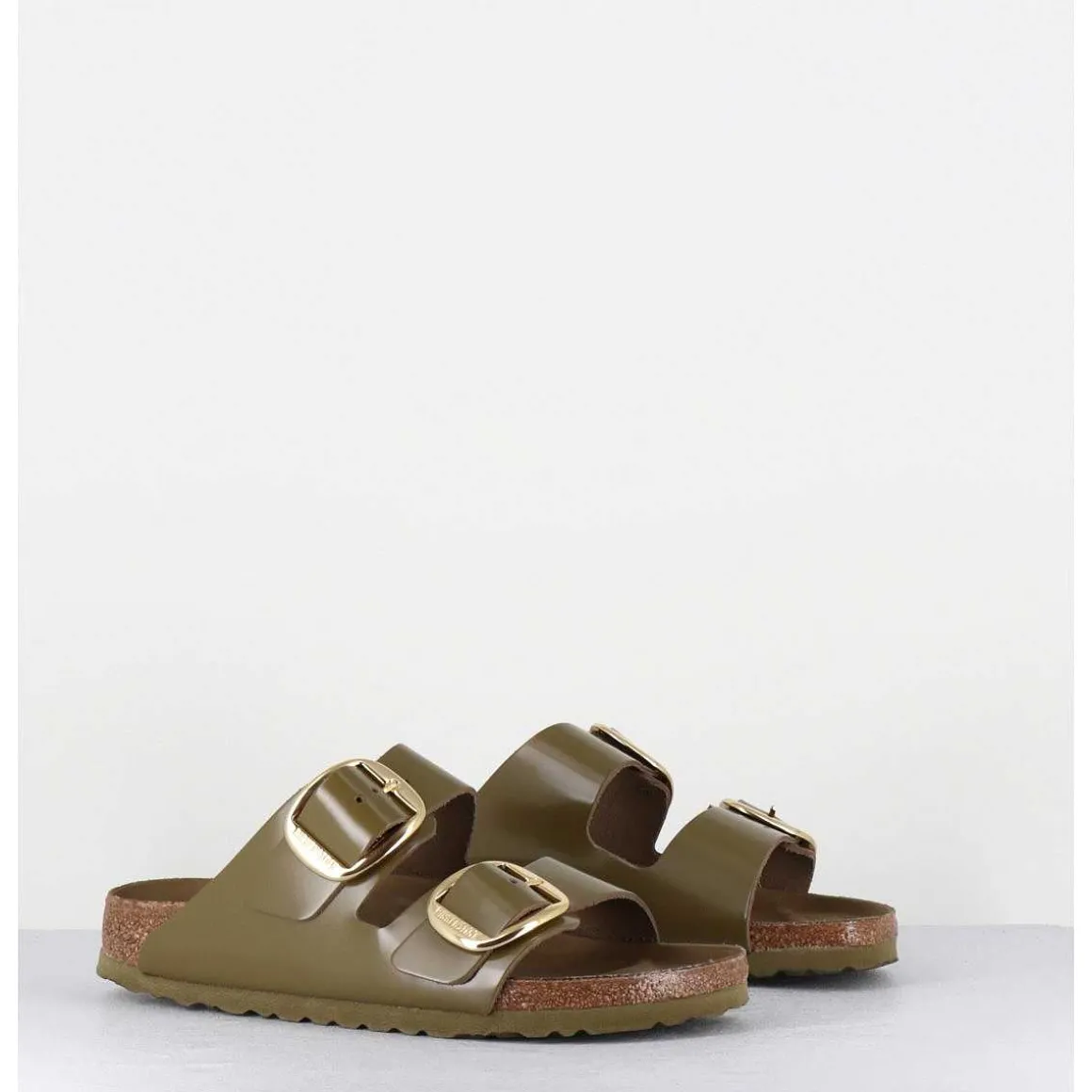 Arizona Big Buckle Shine Mud Green Cuir Vert Boucles Dorees