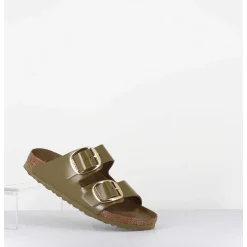 Arizona Big Buckle Shine Mud Green Cuir Vert Boucles Dorees