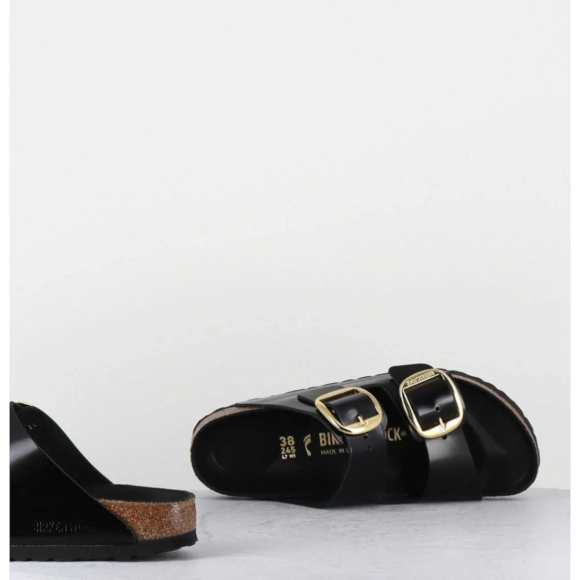 Arizona Big Buckle Shine Black Cuir Noir Boucles Dorees