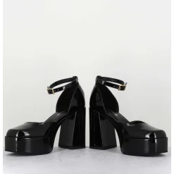 Babies A Plateforme En Cuir Vernis Noir - Square Nero