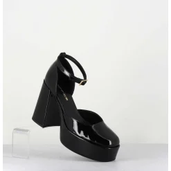 Babies A Plateforme En Cuir Vernis Noir - Square Nero