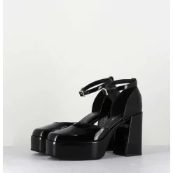 Babies A Plateforme En Cuir Vernis Noir - Square Nero