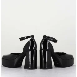 Babies A Plateforme En Cuir Vernis Noir - Square Nero