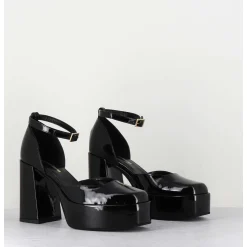 Babies A Plateforme En Cuir Vernis Noir - Square Nero