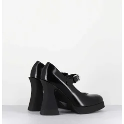 Babies A Plateforme En Cuir Noir & Talon Haut - Janis Mary Jane