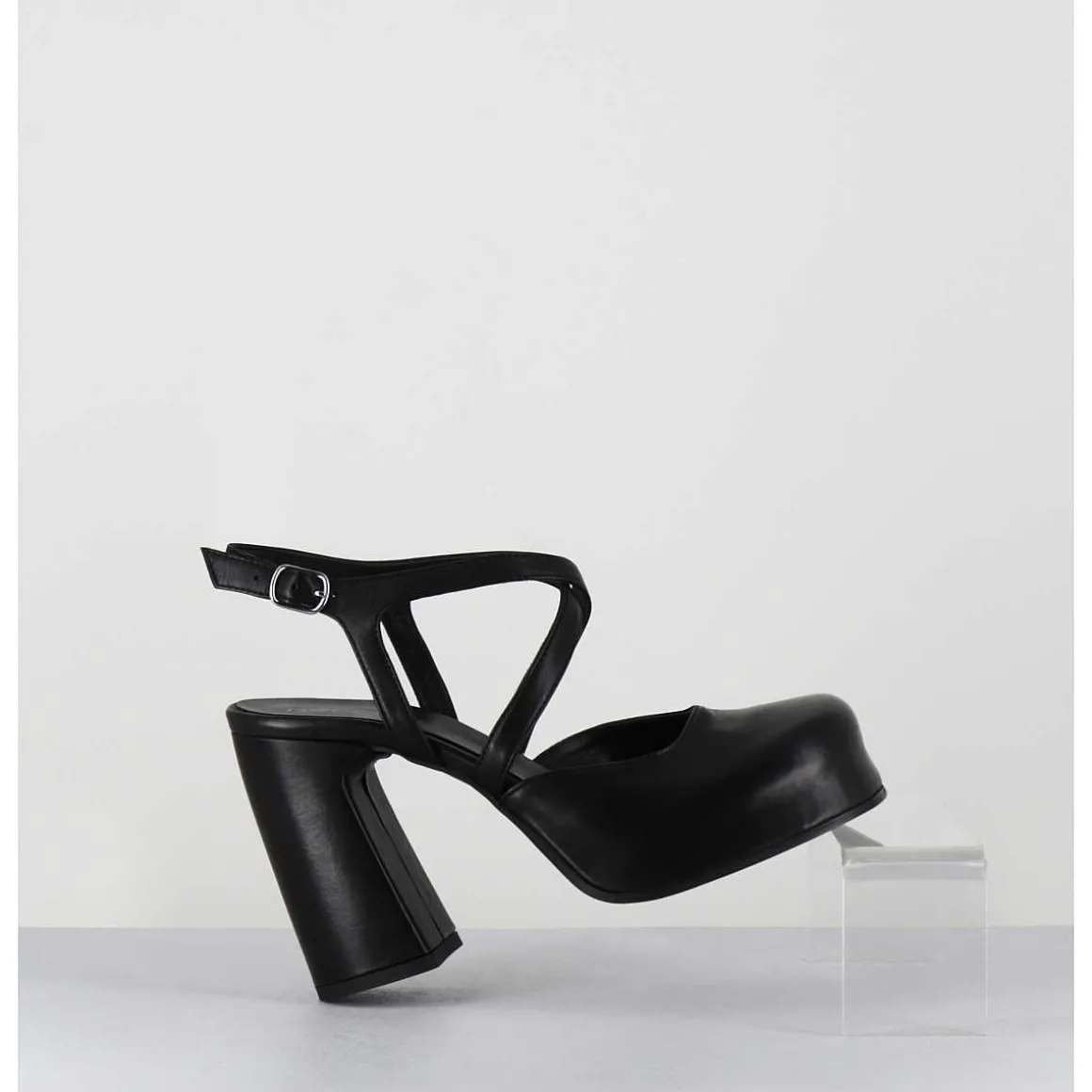 Babies A Plateforme En Cuir Noir - Vati1 Fular Nero