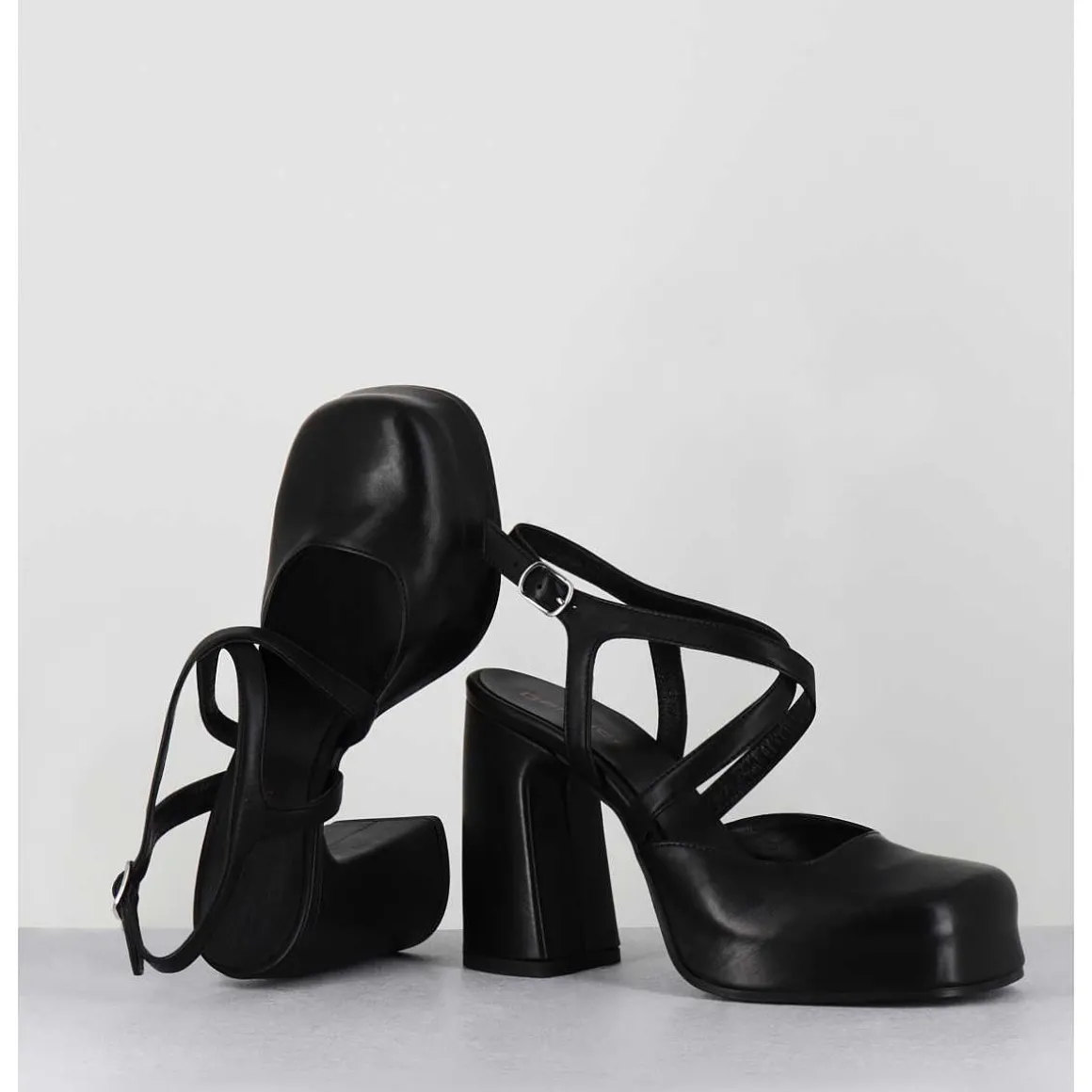 Babies A Plateforme En Cuir Noir - Vati1 Fular Nero