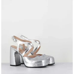 Babies A Plateforme En Cuir Craquele Argent - Vati2 Crak Argento