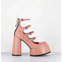 Babies A Plateforme Multi-Brides En Cuir Rose - M6631 Goteborg Rosa