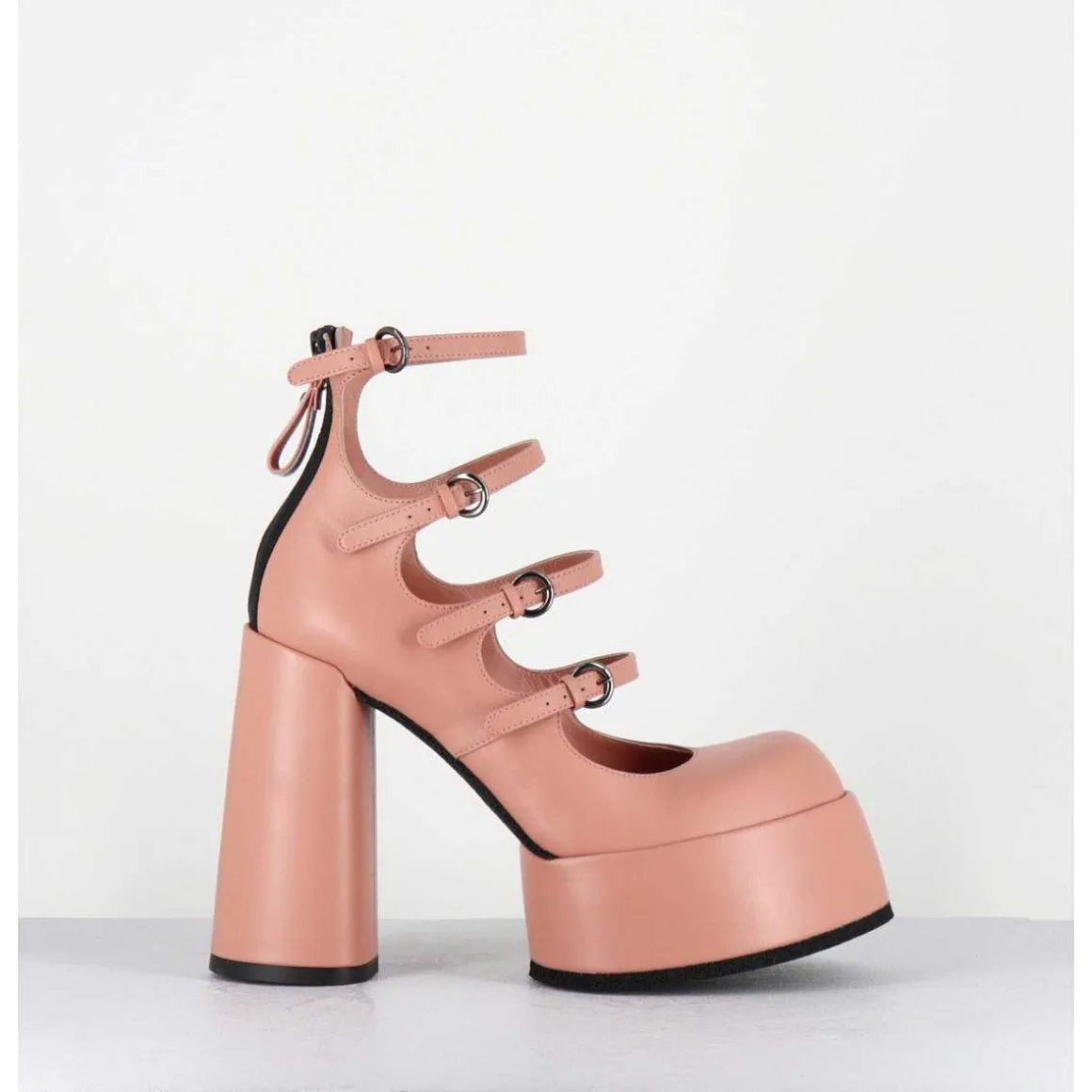 Babies A Plateforme Multi-Brides En Cuir Rose - M6631 Goteborg Rosa