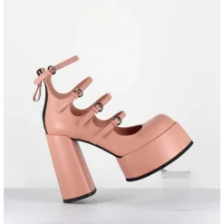 Babies A Plateforme Multi-Brides En Cuir Rose - M6631 Goteborg Rosa