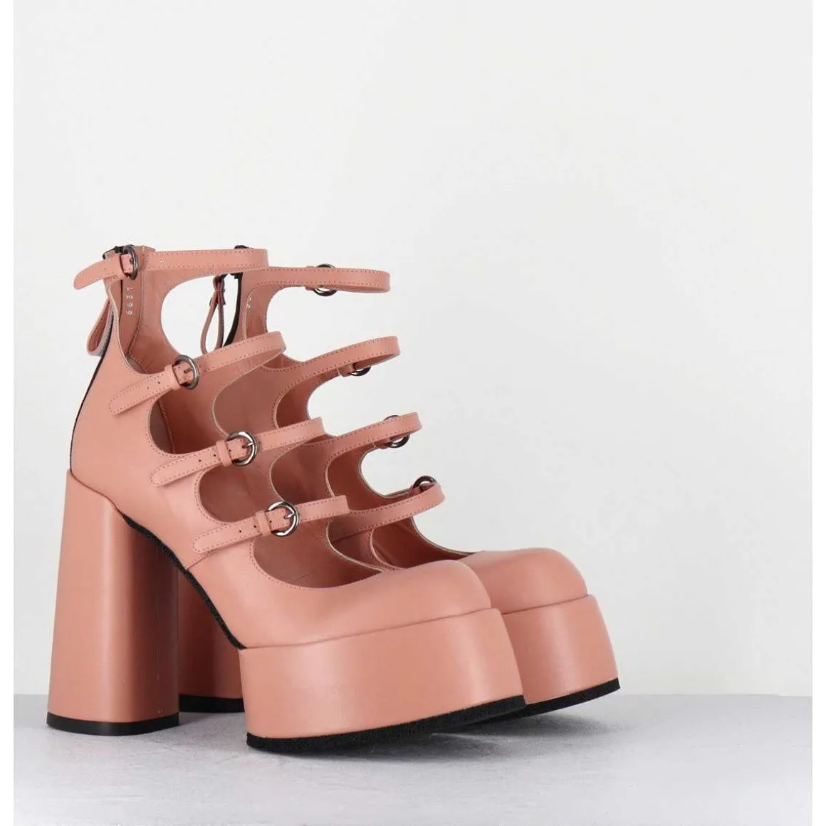 Babies A Plateforme Multi-Brides En Cuir Rose - M6631 Goteborg Rosa