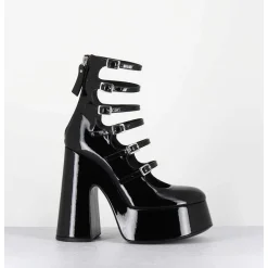 Babies A Plateforme Multi-Brides En Cuir Vernis Noir - 1D7756D Piuma Black