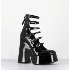 Babies A Plateforme Multi-Brides En Cuir Vernis Noir - 1D7756D Piuma Black