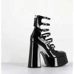 Babies A Plateforme Multi-Brides En Cuir Vernis Noir - 1D7756D Piuma Black