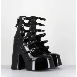 Babies A Plateforme Multi-Brides En Cuir Vernis Noir - 1D7756D Piuma Black