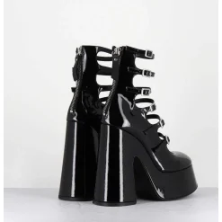 Babies A Plateforme Multi-Brides En Cuir Vernis Noir - 1D7756D Piuma Black