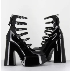 Babies A Plateforme Multi-Brides En Cuir Vernis Noir - 1D7756D Piuma Black