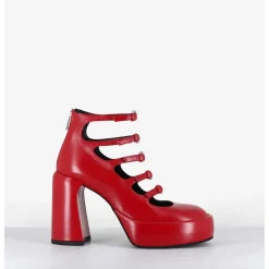 Babies A Plateforme Multi-Brides En Cuir Rouge - E3551 Tiago Berry