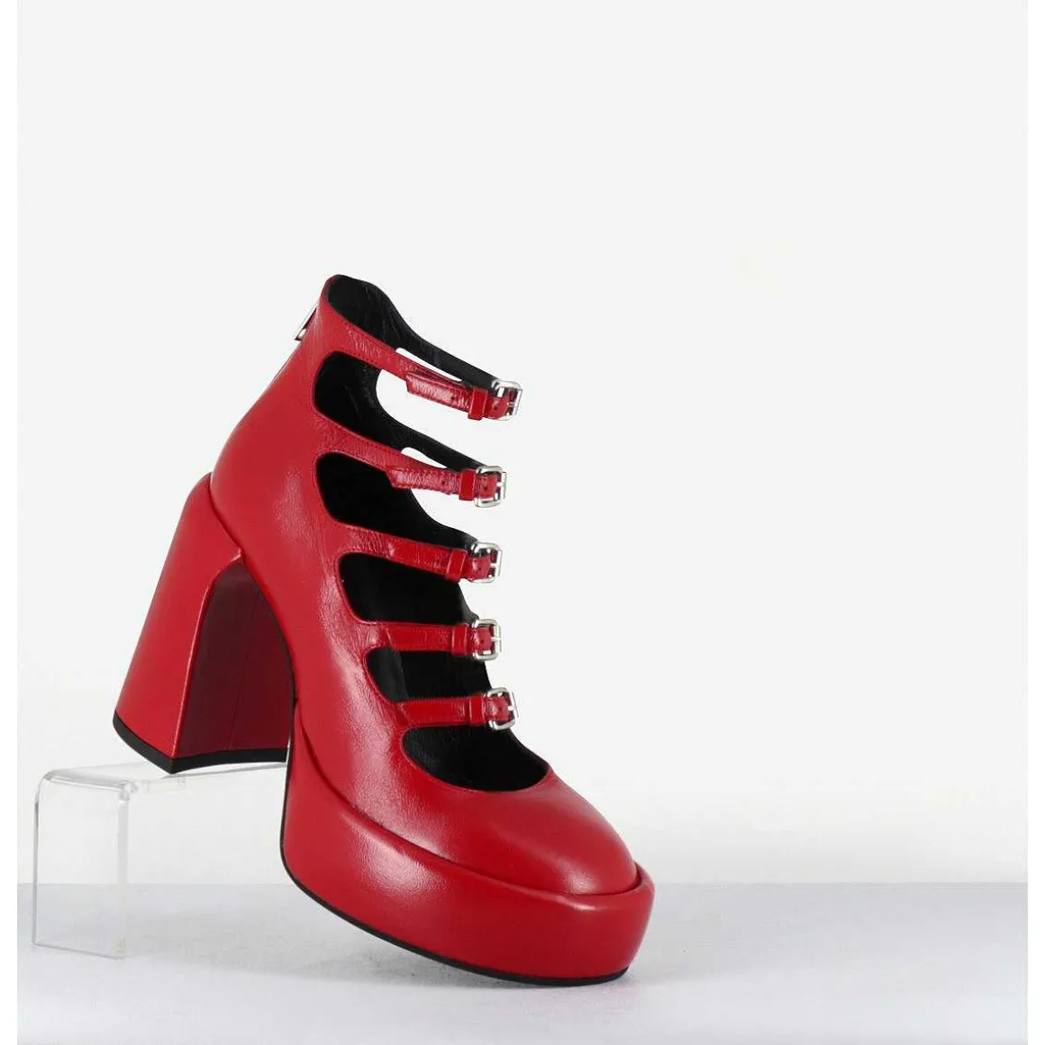 Babies A Plateforme Multi-Brides En Cuir Rouge - E3551 Tiago Berry