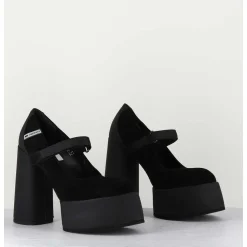 Babies A Plateforme Talon Daim Noir - M6324 Nero