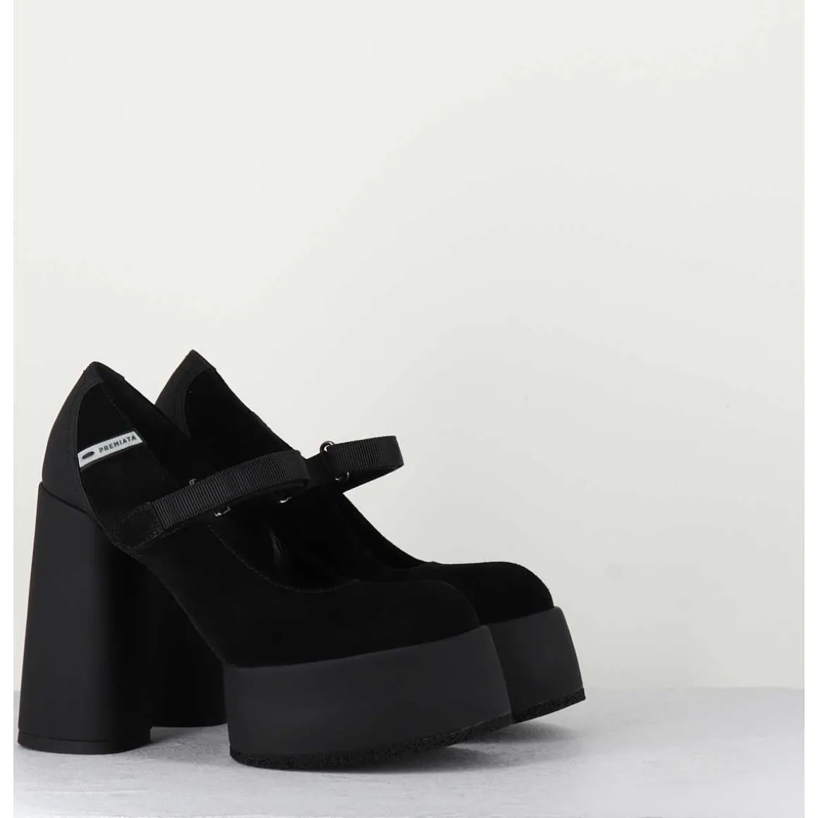 Babies A Plateforme Talon Daim Noir - M6324 Nero