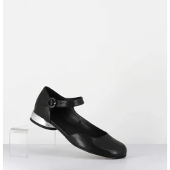 Babies Asymetrique En Cuir Noir Petit Talon Argent - Mani2 Fular Nero