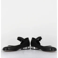 Babies Asymetrique En Cuir Noir Petit Talon Argent - Mani2 Fular Nero