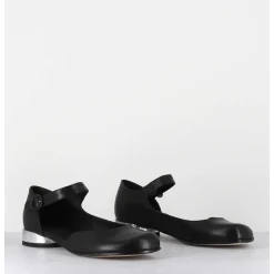 Babies Asymetrique En Cuir Noir Petit Talon Argent - Mani2 Fular Nero