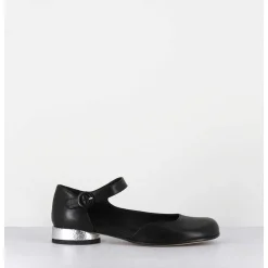 Babies Asymetrique En Cuir Noir Petit Talon Argent - Mani2 Fular Nero