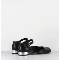 Babies Asymetrique En Cuir Noir Petit Talon Argent - Mani2 Fular Nero