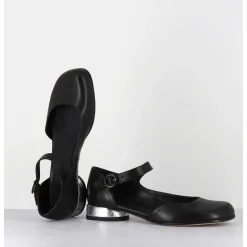 Babies Asymetrique En Cuir Noir Petit Talon Argent - Mani2 Fular Nero