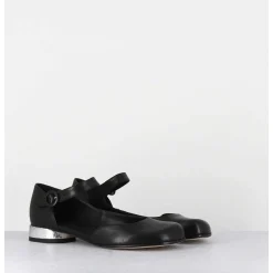 Babies Asymetrique En Cuir Noir Petit Talon Argent - Mani2 Fular Nero