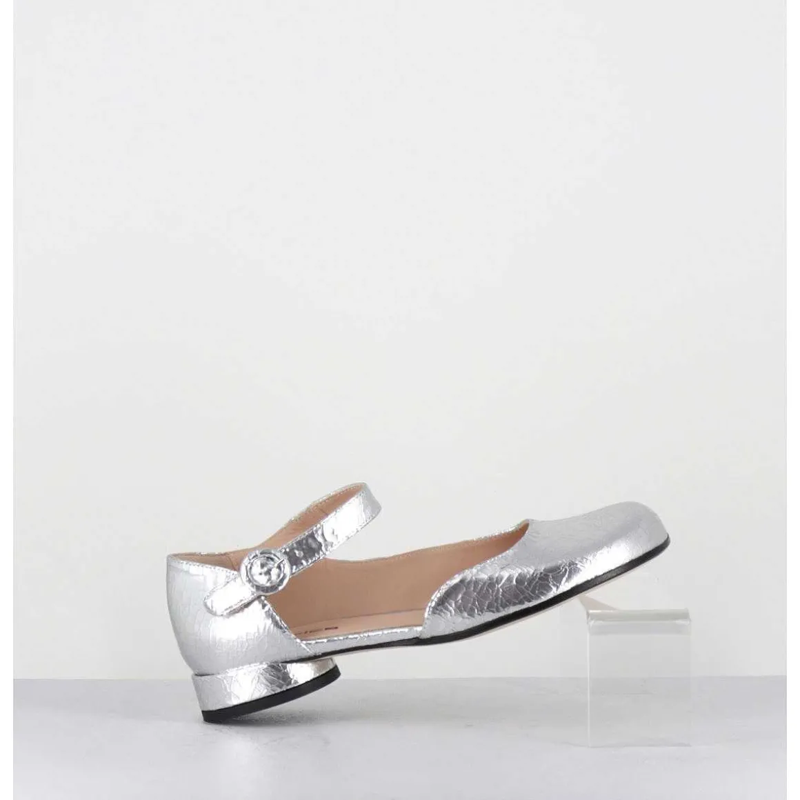 Babies Asymetrique Petit Talon Cuir Craquele Argent - Mani1 Crak Argento