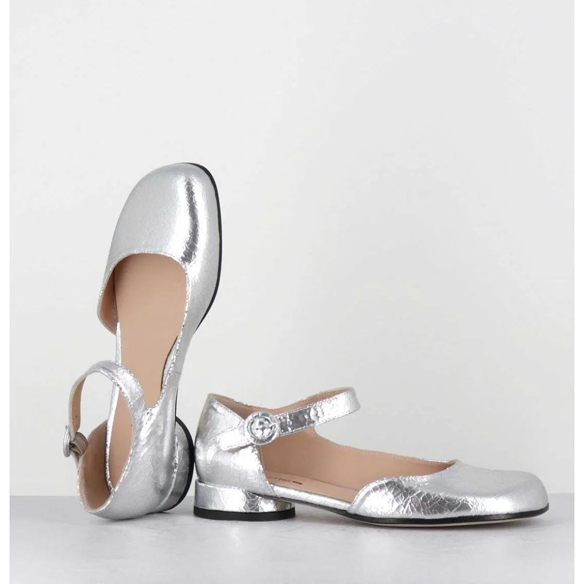 Babies Asymetrique Petit Talon Cuir Craquele Argent - Mani1 Crak Argento