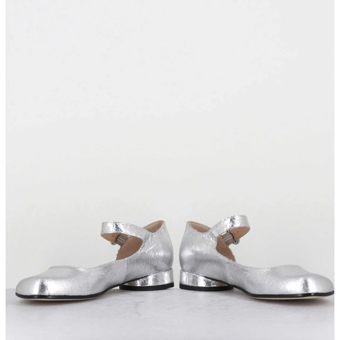 Babies Asymetrique Petit Talon Cuir Craquele Argent - Mani1 Crak Argento