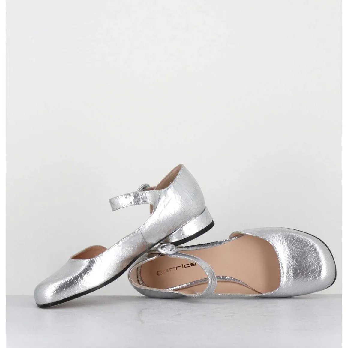 Babies Asymetrique Petit Talon Cuir Craquele Argent - Mani1 Crak Argento