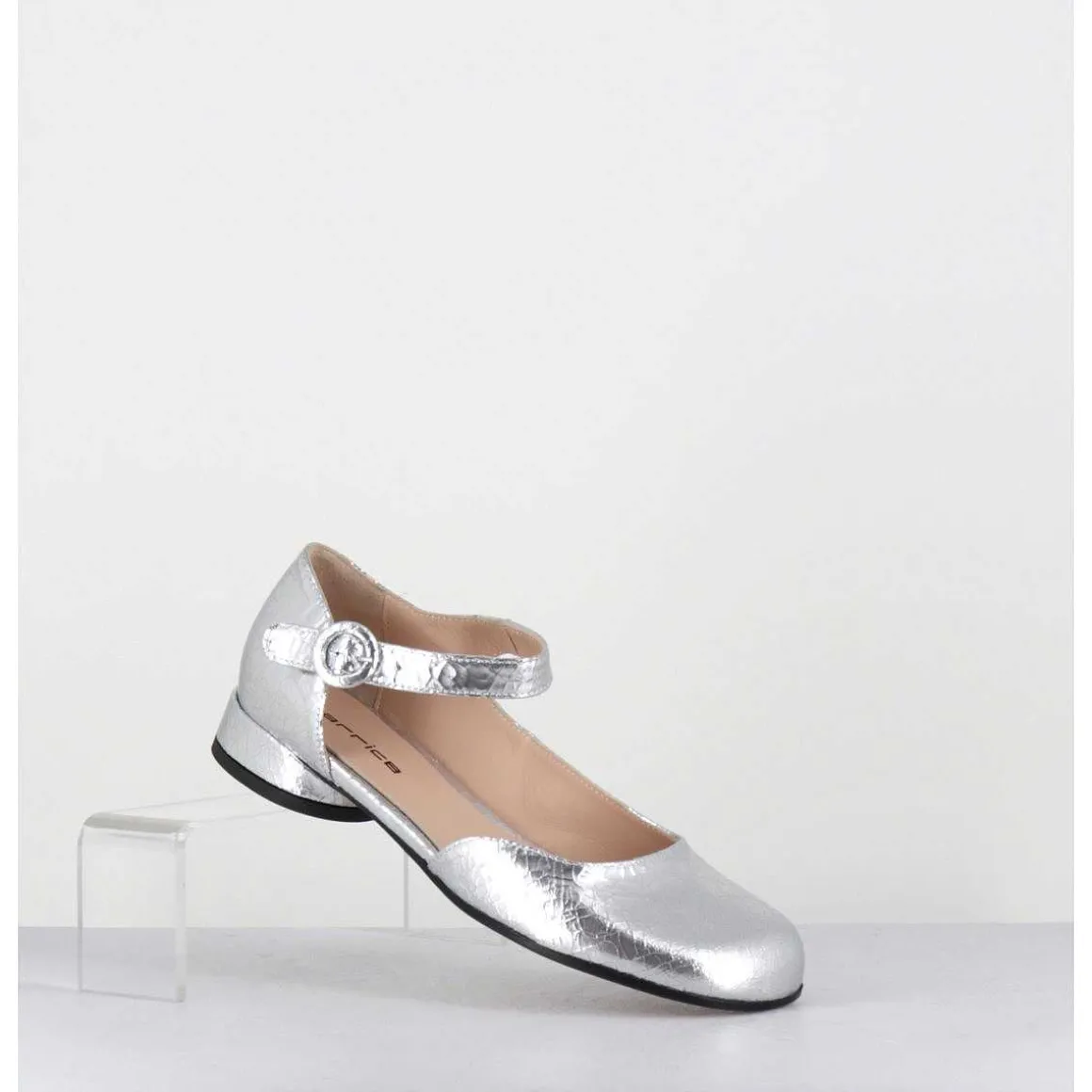 Babies Asymetrique Petit Talon Cuir Craquele Argent - Mani1 Crak Argento