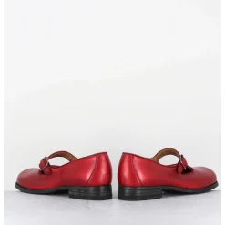 Babies En Cuir Metallise Rouge Ligne Japonisante - 45403L Bon Pomme