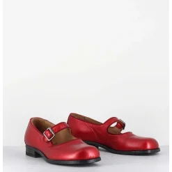Babies En Cuir Metallise Rouge Ligne Japonisante - 45403L Bon Pomme