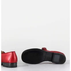 Babies En Cuir Metallise Rouge Ligne Japonisante - 45403L Bon Pomme