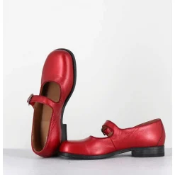 Babies En Cuir Metallise Rouge Ligne Japonisante - 45403L Bon Pomme
