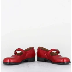 Babies En Cuir Metallise Rouge Ligne Japonisante - 45403L Bon Pomme