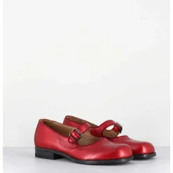 Babies En Cuir Metallise Rouge Ligne Japonisante - 45403L Bon Pomme