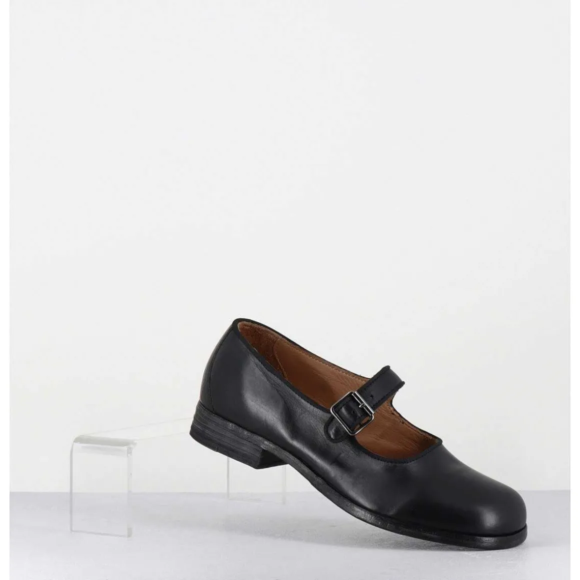 Babies En Cuir Noir Ligne Japonisante - 45403L Cris Nero