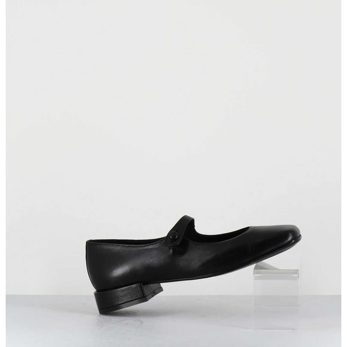 Babies En Cuir Souple Noir Bout Carre - Jane Black Cowhide