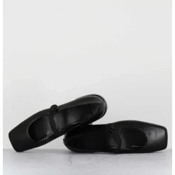 Babies En Cuir Souple Noir Bout Carre - Jane Black Cowhide