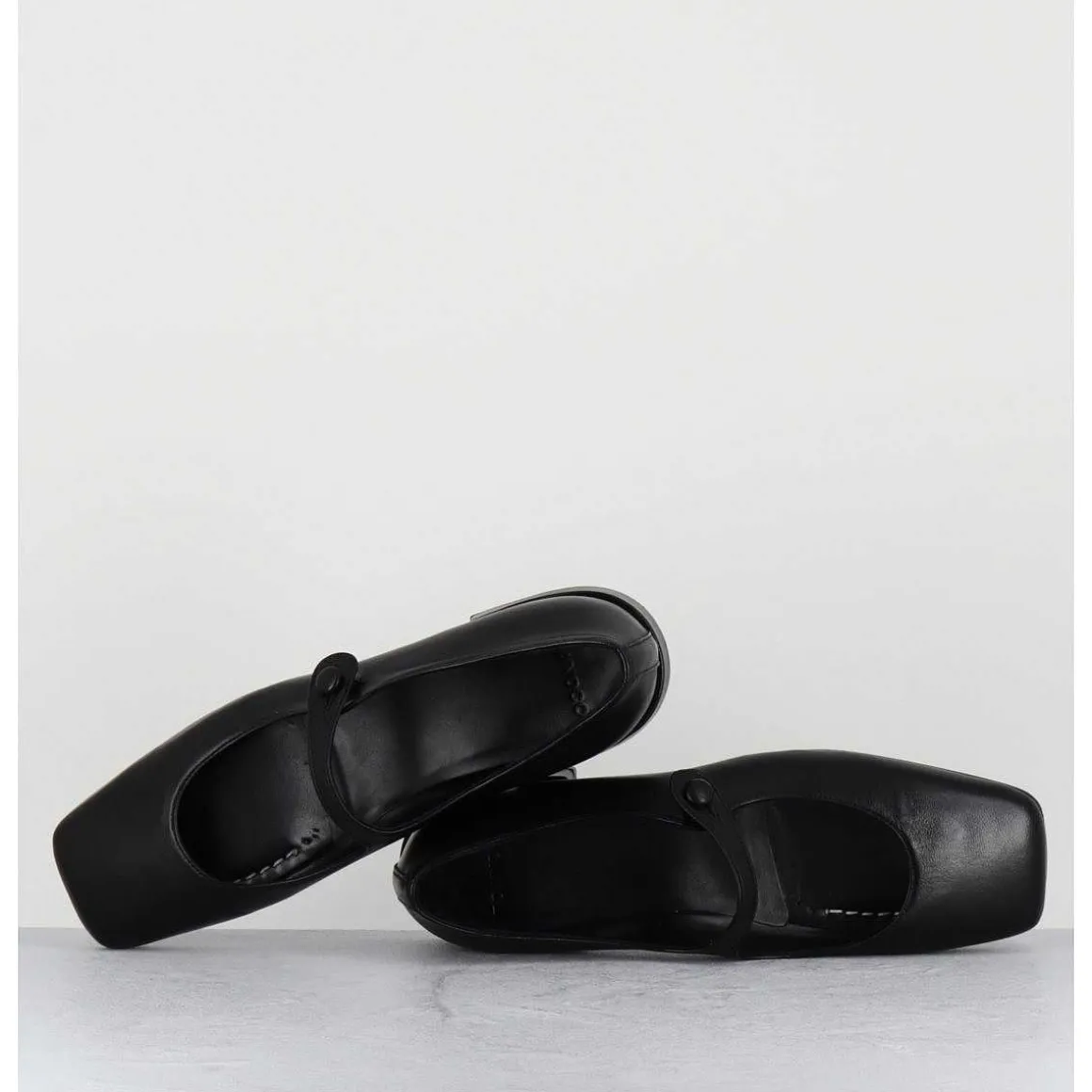 Babies En Cuir Souple Noir Bout Carre - Jane Black Cowhide